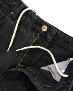 Baggy Denim Shorts, Distressed Black