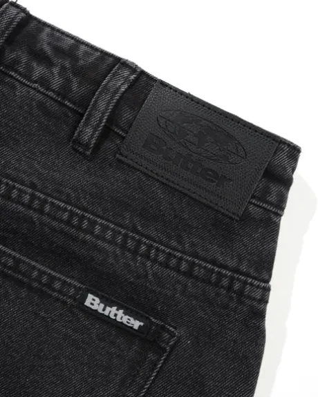 Baggy Denim Shorts, Distressed Black