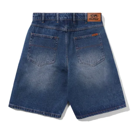 Baggy Denim Shorts, Distressed Indigo