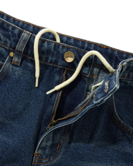 Baggy Denim Shorts, Distressed Indigo