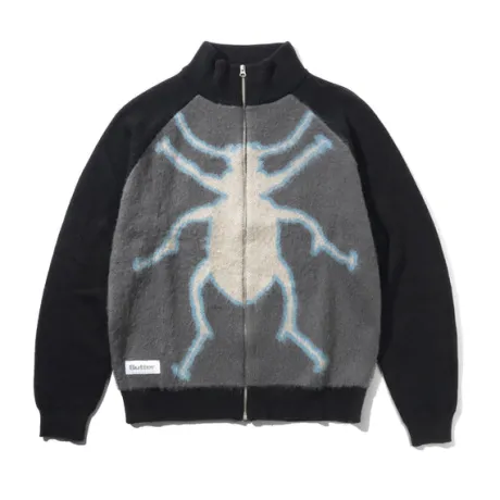 Beetle Zip-Thru Knit Sweater, Black