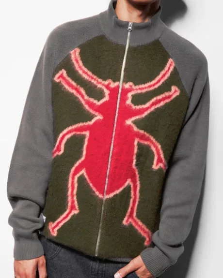 Beetle Zip-Thru Knit Sweater, Black