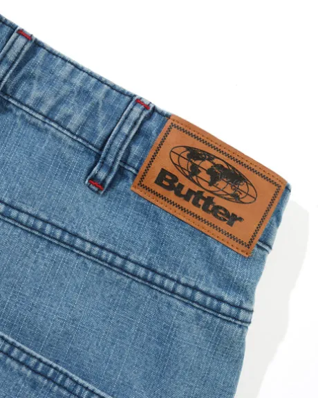 Blotch Denim Shorts, Streaky Blue