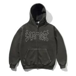 Blotch Zip-Thru Hood, Washed Black
