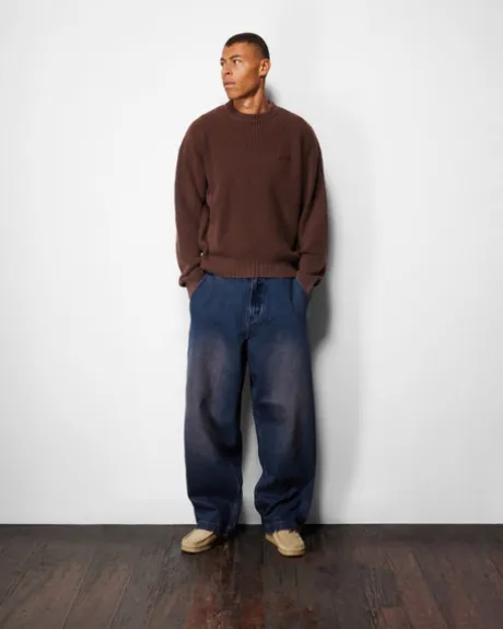 Distressed Waffle Knit Sweater, Washed Bark