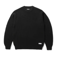 Distressed Waffle Knit Sweater, Washed Black