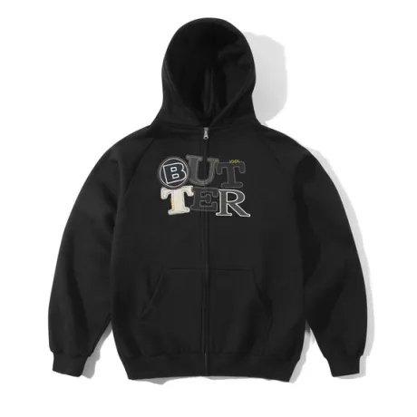 Patchwork Zip-Thru Hood, Black