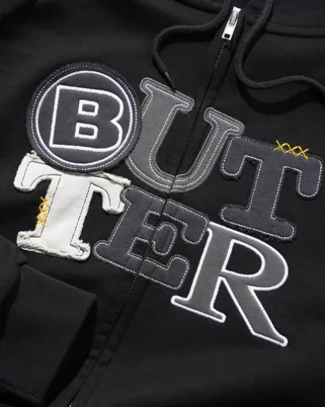Patchwork Zip-Thru Hood, Black