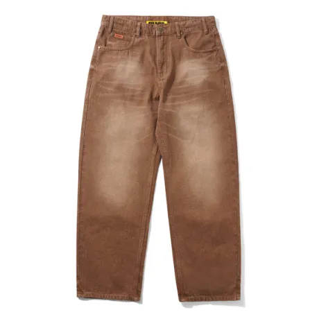 Relaxed Denim Jeans, Distressed Brown