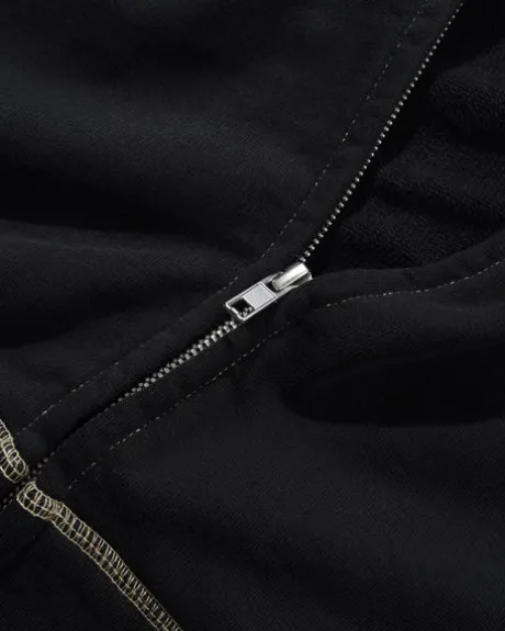Trail Stitch Zip-Thru Hood, Washed Black