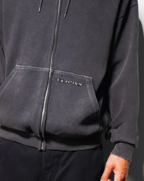 Waffle Zip-Thru Hood, Black Overdye