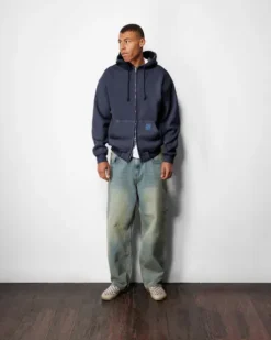 Waffle Zip-Thru Hood, Navy Overdye