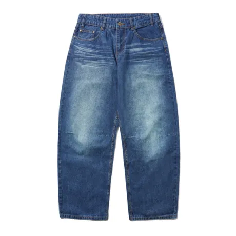 Wide Cut Denim Jeans, Dark Blue Slub