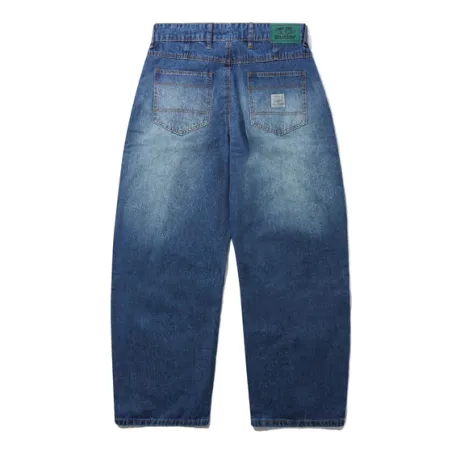 Wide Cut Denim Jeans, Dark Blue Slub