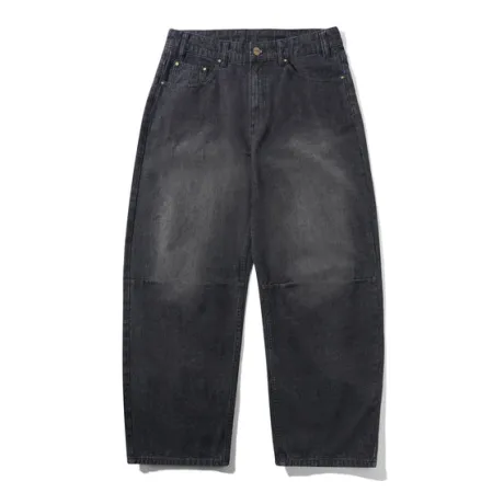 Wide Cut Denim Jeans, Streaky Black Wash