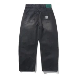 Wide Cut Denim Jeans, Streaky Black Wash
