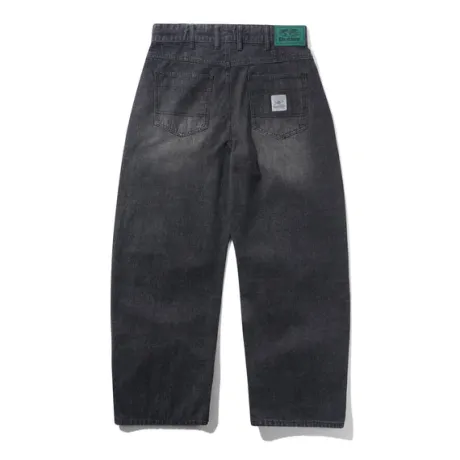 Wide Cut Denim Jeans, Streaky Black Wash