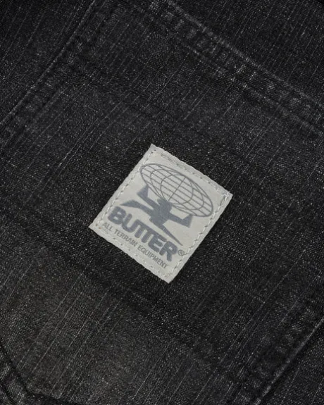 Wide Cut Denim Jeans, Streaky Black Wash