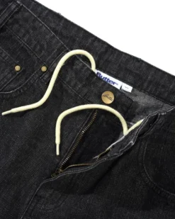Wide Cut Denim Jeans, Streaky Black Wash