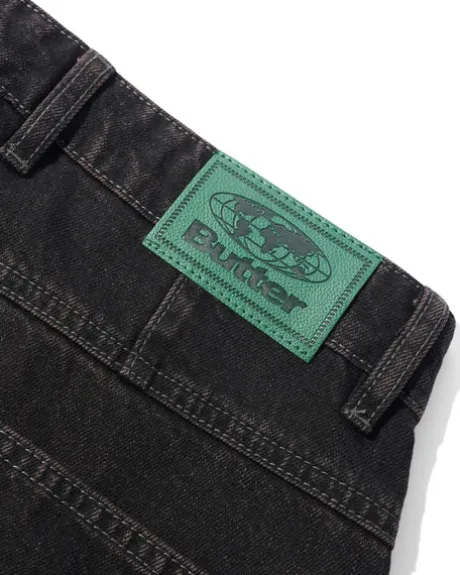 Wide Cut Denim Jeans, Tinted Black